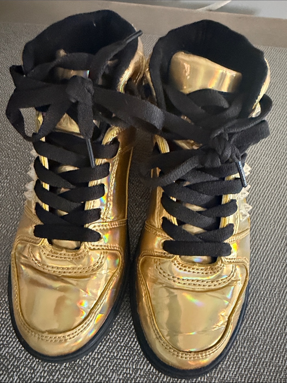 Metallic Gold High-Top Women’s Sneakers with Black Laces